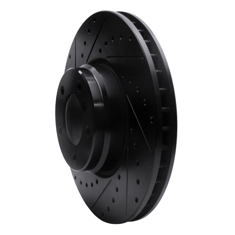 BMW 750IL Brake Rotor (1) - Front Left - R1 Concepts - Drilled & Slotted - Black - `95-`01